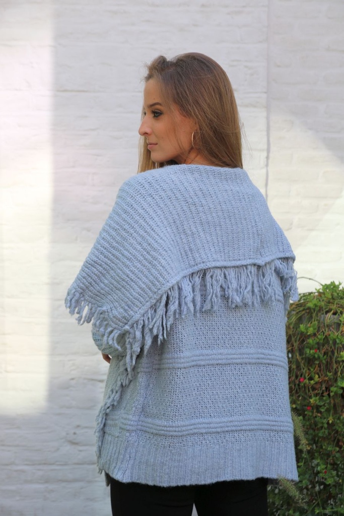 [10017433] Tricot jas Lynde nm26 XL kraag met franjes parelsteel  - Lichtbauw Detail
