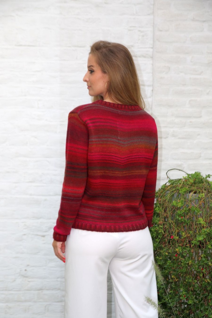 [10017435] Cardigan Luisa nm53 ingebreide dégradé ronde hals  - Bordeaux-oranje Detail