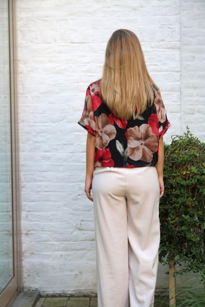 Blouse Joannes nm43 xl anemone print waist button - Rood-zwart Detail