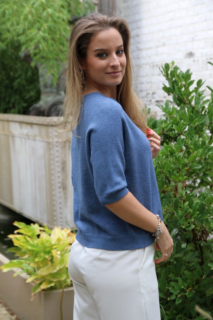 [10017306] Pull Mehmet ronde hals - Jeansblauw Detail