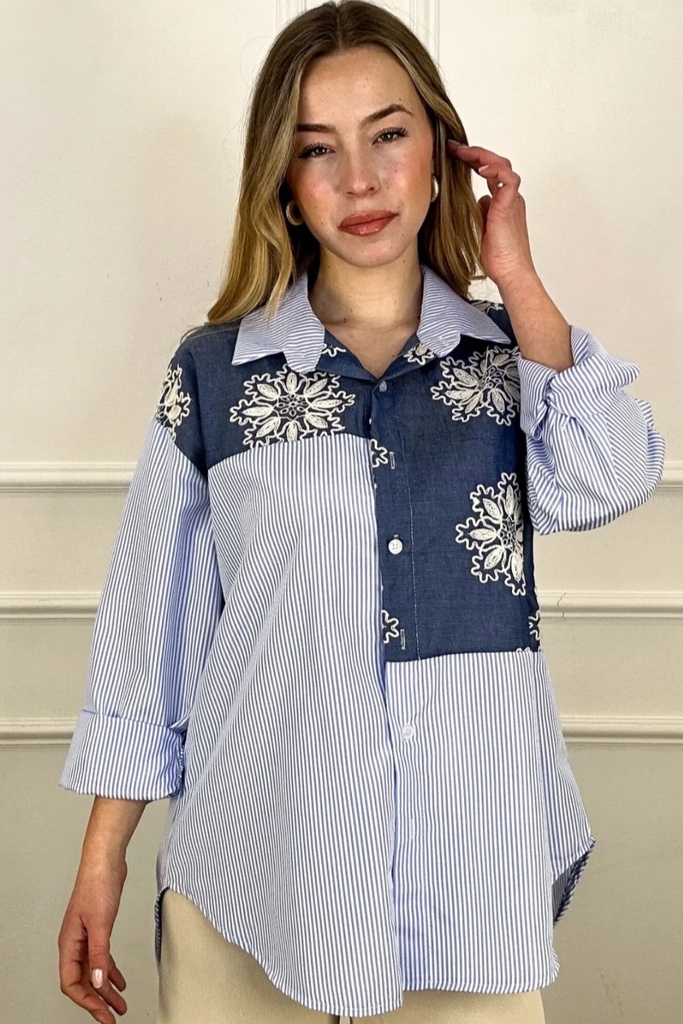 Striped tunic Jeroen inset denim