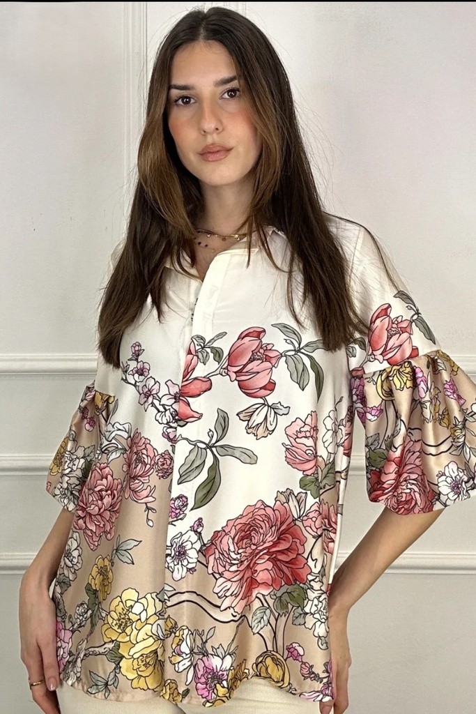 Blouse en satin Juno double manche bouffante