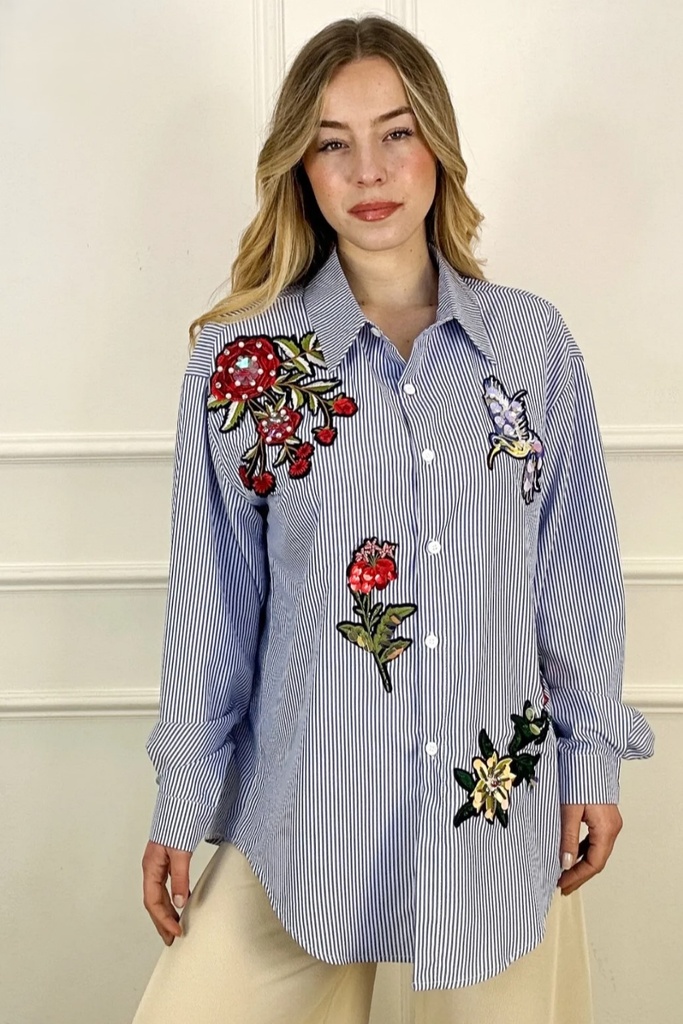 Lined tunic Jidde embroidered rose