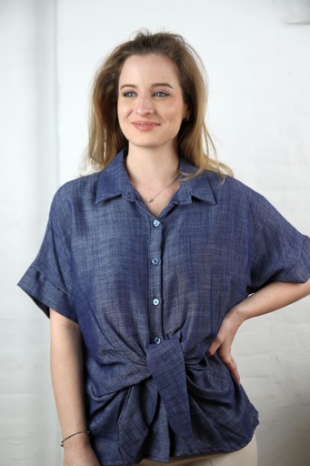 [10016412001] Blouse Jozef linen and viscose (Denim)