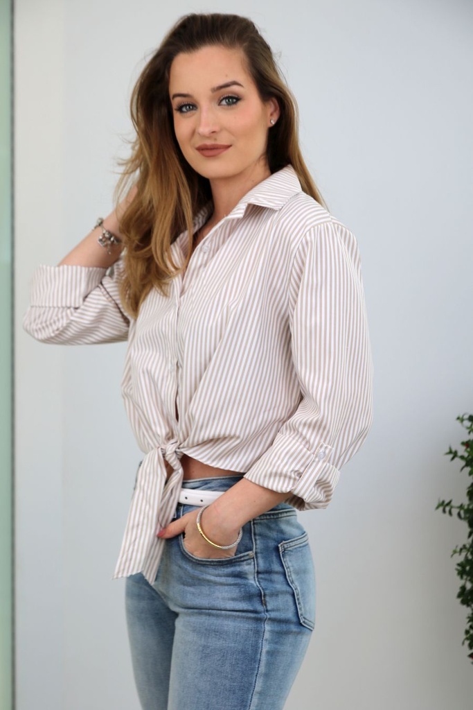 Gelijnde blouse Jerre tailleknoop