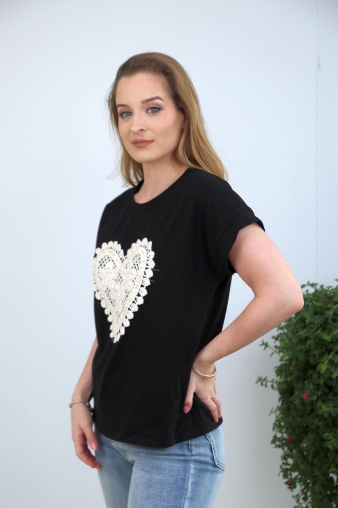 T-shirt Keane perles de cœur