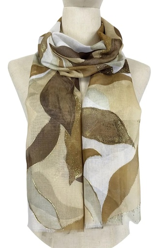 [10016677003] Jenaya scarf leaf print gilded (Beige-bruin)