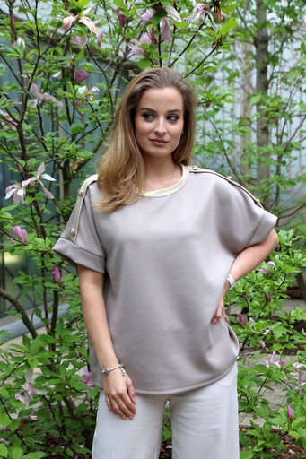 [10016772001] Sweater Jojanneke vergulde galon (Taupe-goud)