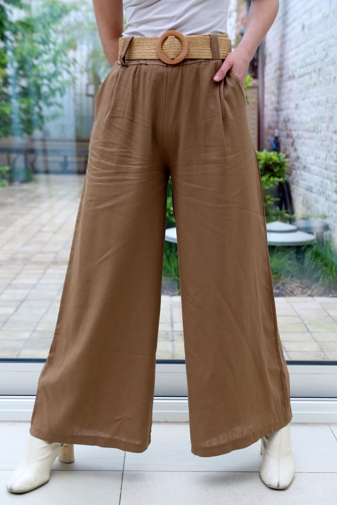 Pantalon évasé en lin Jazzlin ceinture en raphia