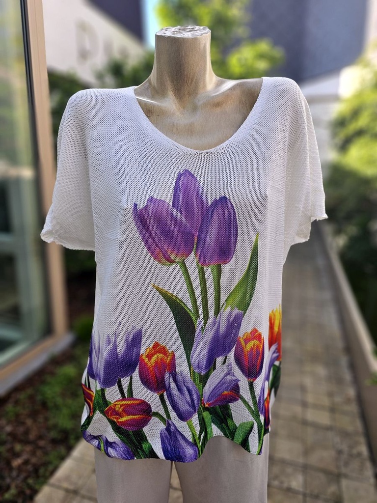 Pul Jarin tulipes col V manches chauve-souris