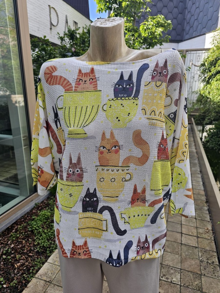 Pul Jedidjah chats dans marmite manches chauve-souris col ouvert