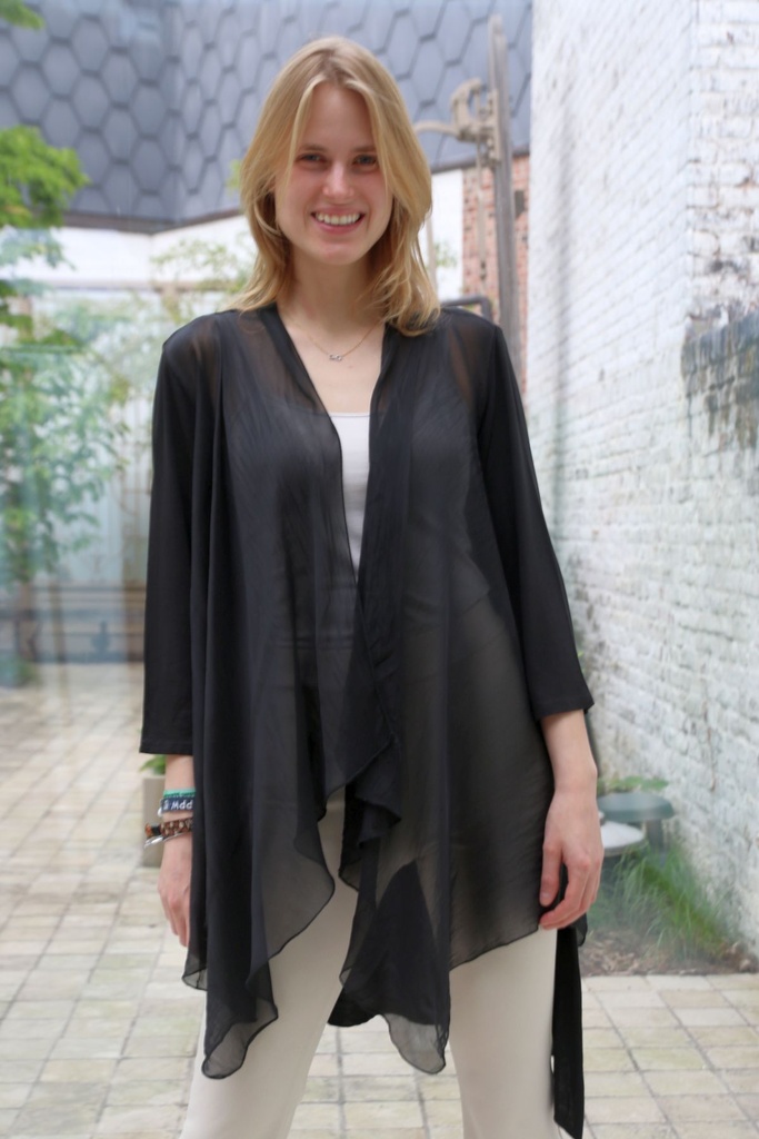 Silk coat Jerom front in silk shawl collar pointed back in viscose jersey