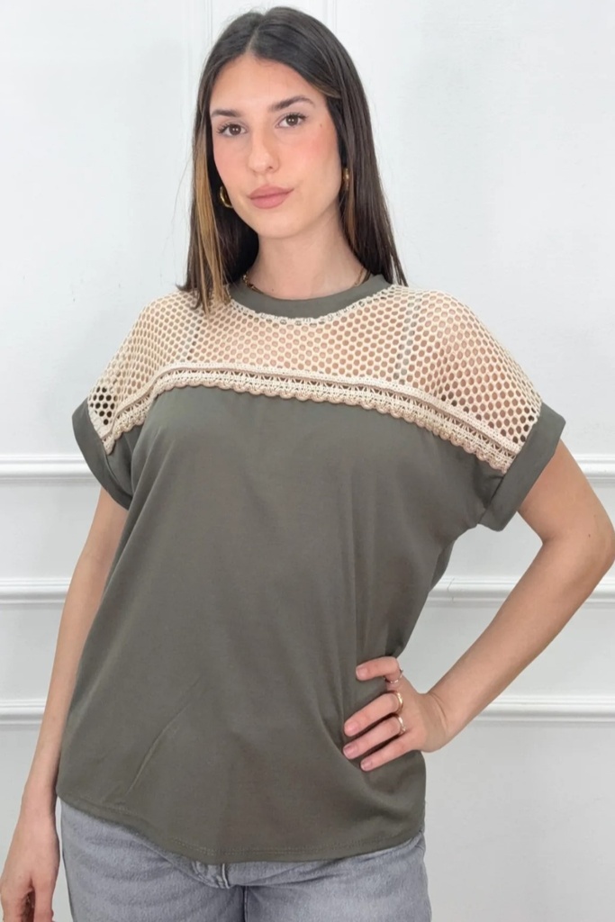 T-shirt Jutta ajour lurex schouderstuk