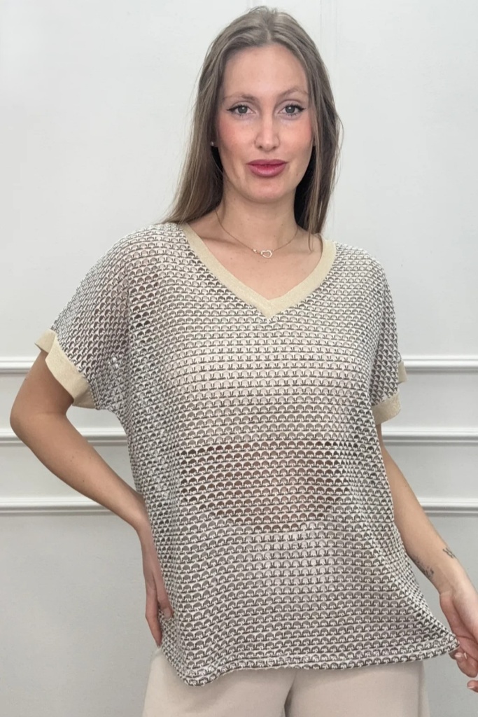 Lurex ajour t-shirt Julio V-neck