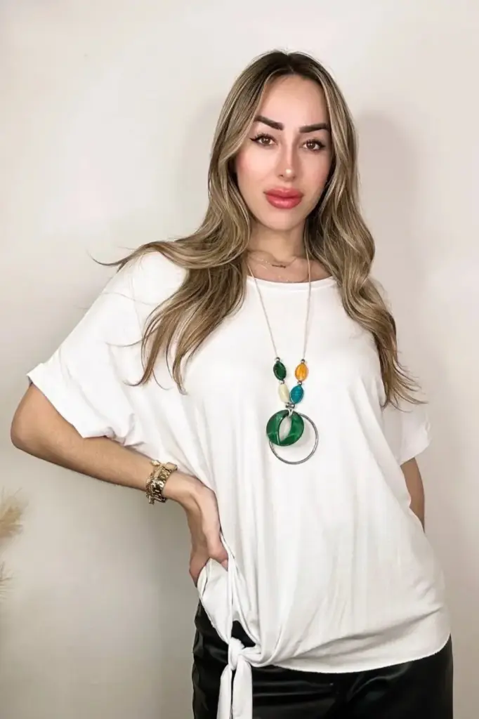 T-shirt Jordie open hals taille knoopketting