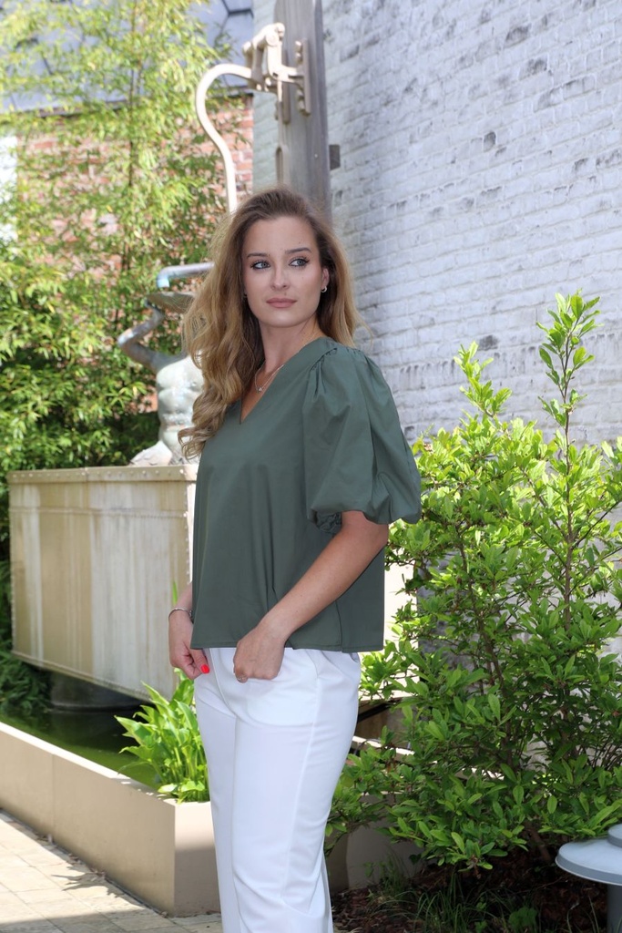 Blouse Jaco gepofte korte mouw V-hals
