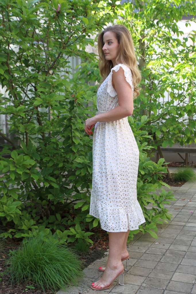 Long dress urian ajour english embroidery crossed V-neckline