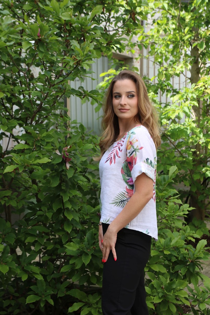 Linnen blouse Jovana mosterdblad open hals