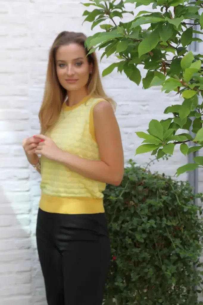 ricot tank top Jochum bicolor hartjes jacquard open hals