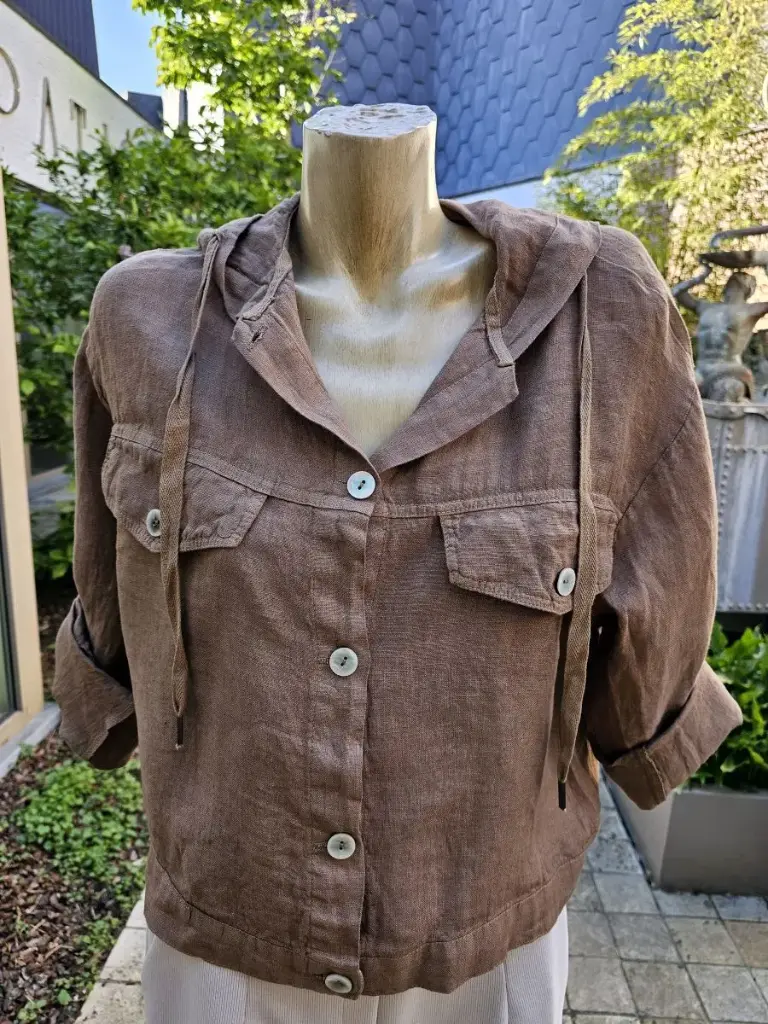 Linen jacket Judi hoodie nacrÃ© buttons