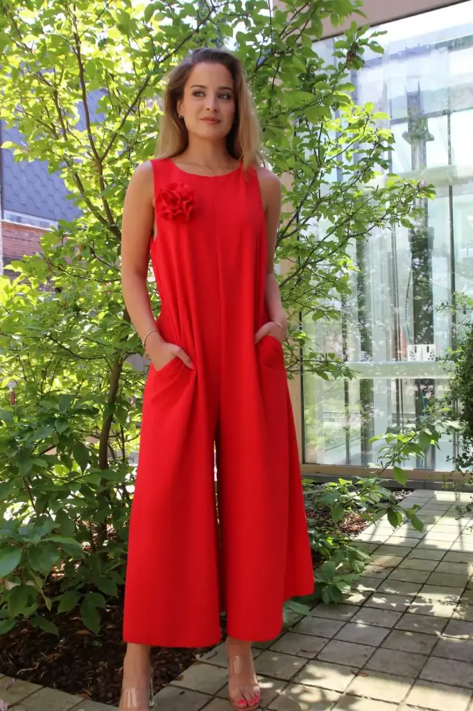 Jumpsuit Javey sarouel pipe open neck overlay flower
