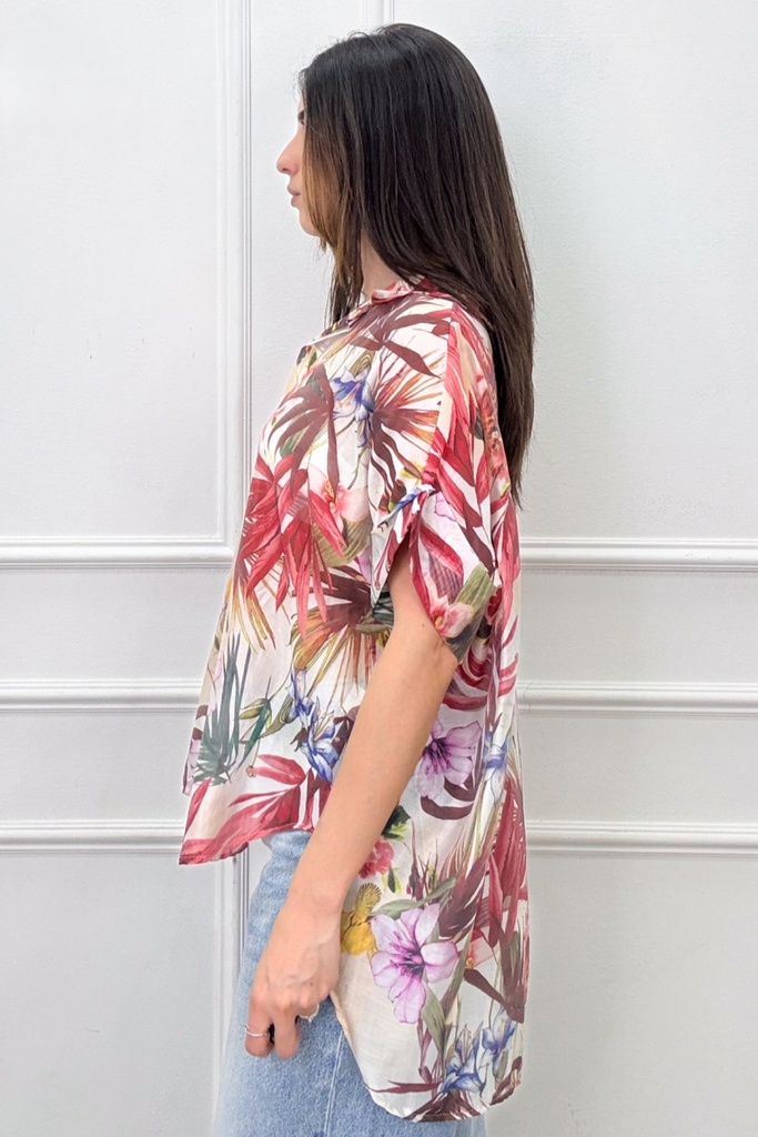 Bloemen tuniek Jenne nm85 kraag blindsluiting tencel