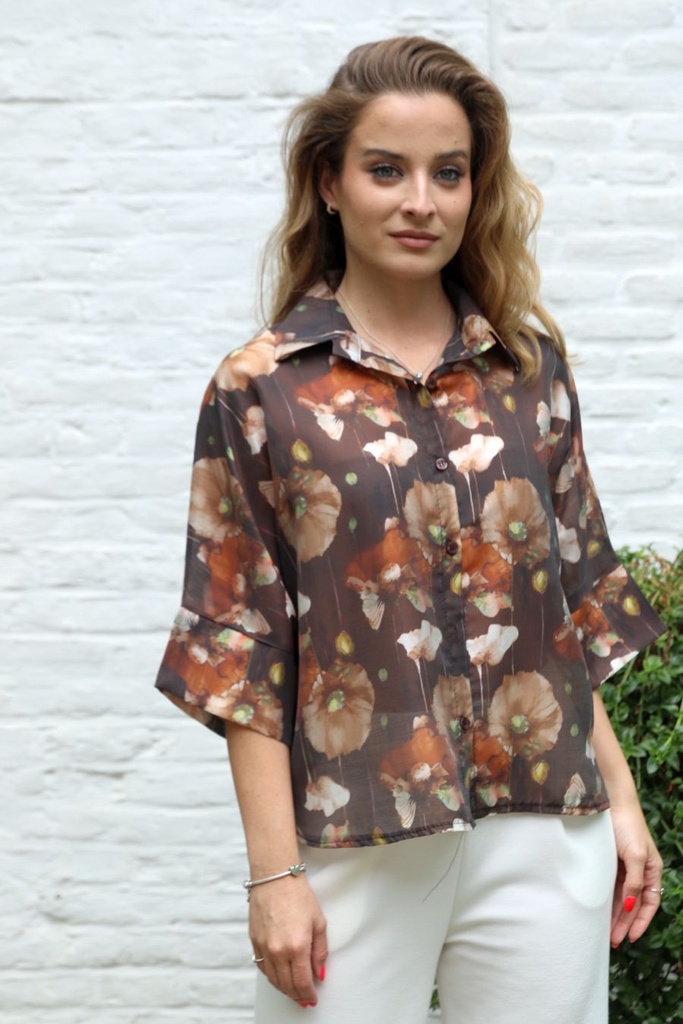 Summer blouse Jouk nm85 hazy anemones budding flowers tencel