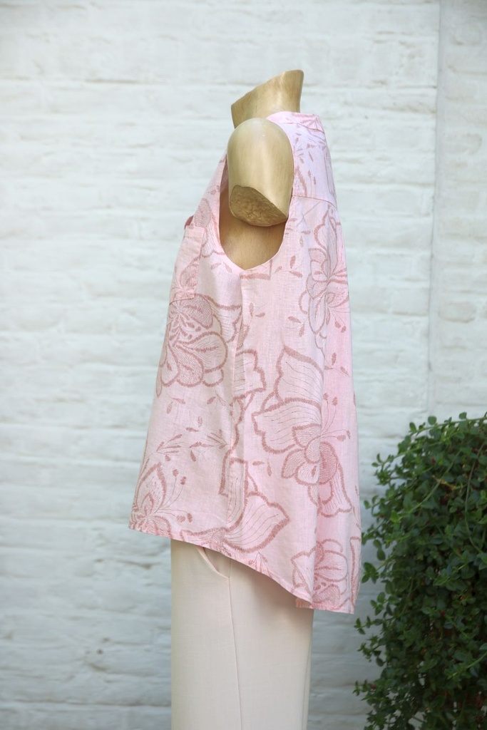 Linnen blouse Janke nm100 bloemprint Tunesische kraag