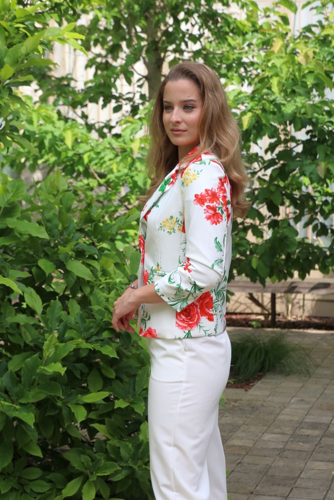 Cardigan Jasmien floral print raised sleeve lapel collar lined
