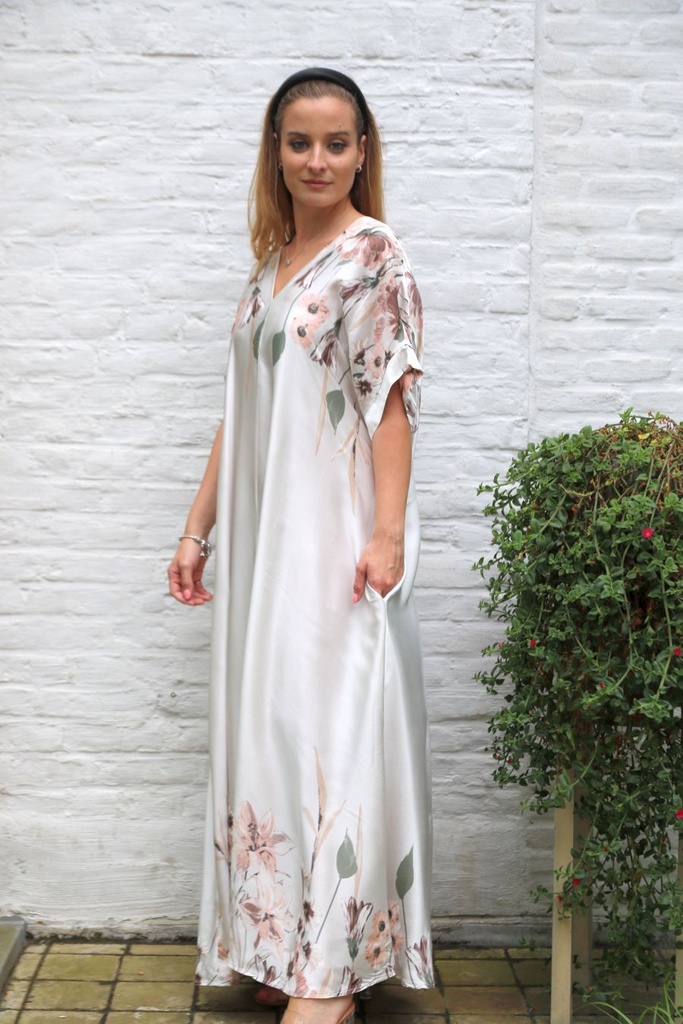 Long satin floral dress Kesha nm100