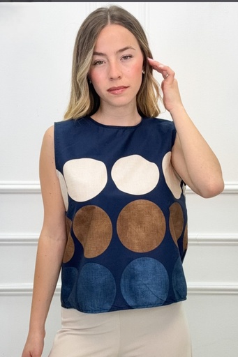 [10017106001] Blouse Jorrin nm100 2 stroken bollen open hals