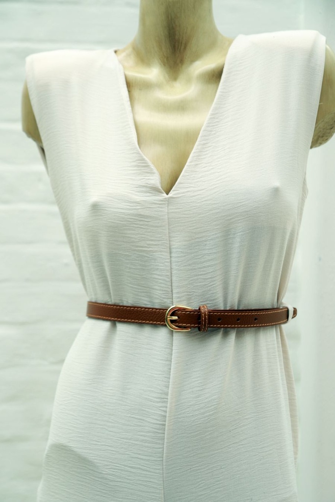 Lederen gestikte tailleriem Jynthe nm100 2cm langwerpige afgeronde vergulde gesp