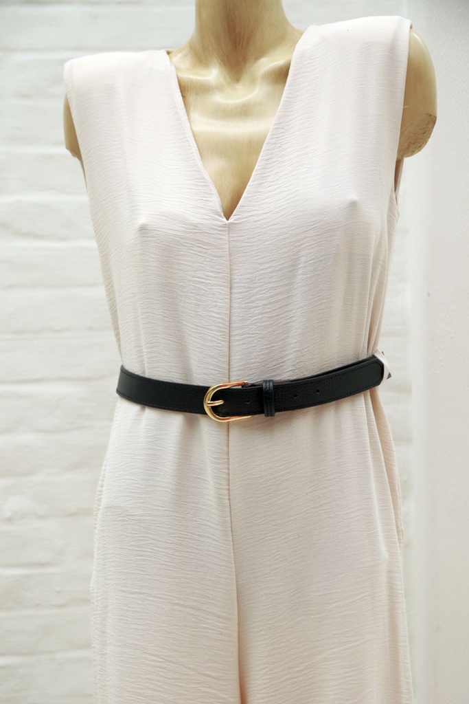 Lederen taillriem Joery nm100  3cm langwerpige vergulde gesp gestikt