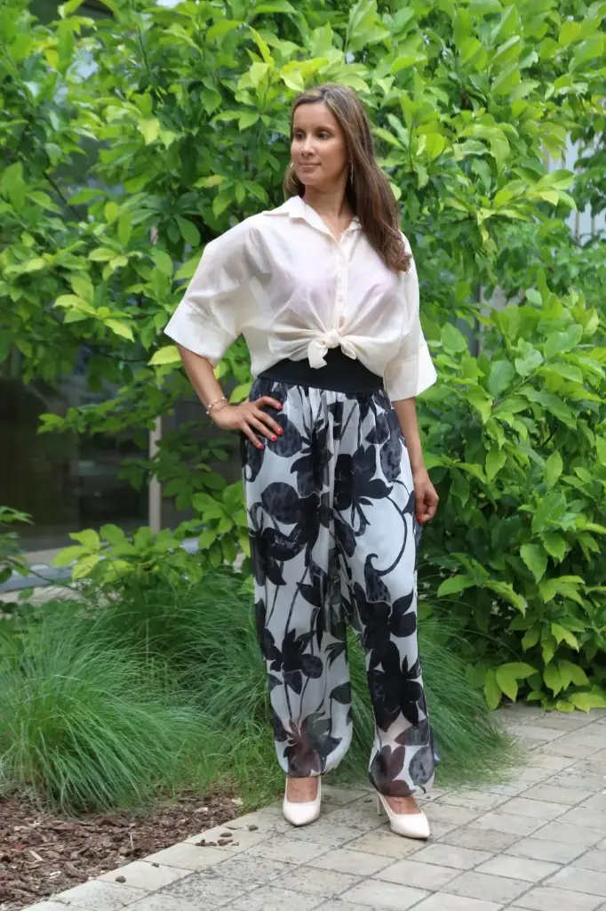 Pantalon évasé en soie Jess-Lynn nm99 imprimé floral