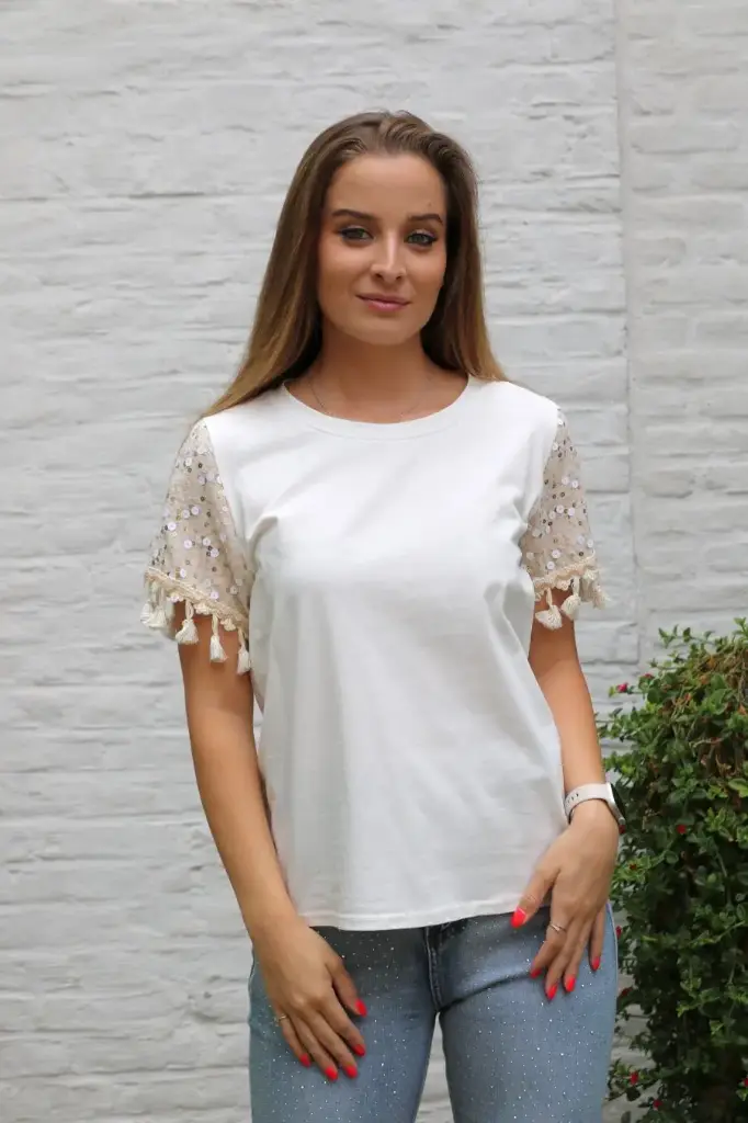 T-shirt Jessin nm90 paillettenmouw kant afgeboord