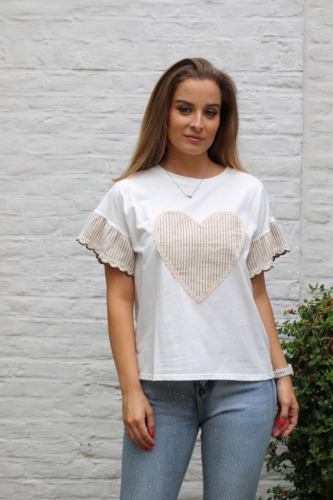 T-shirt Jelisa nm92 hart en mouwvolant gelijnde damast stof kant afgeboord