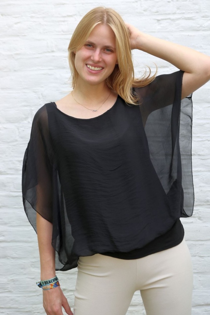 Blouse en soie Levi nm98 soie col ouvert manches chauve-souris