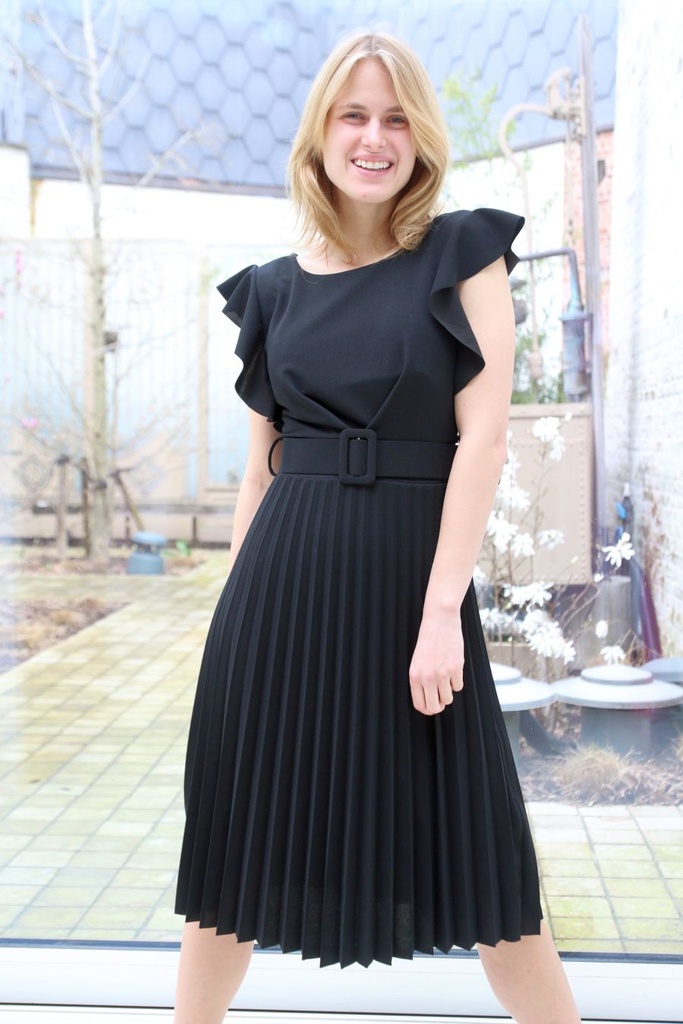 Crepe dress Luna sleeve ruffle pleated bell skirt