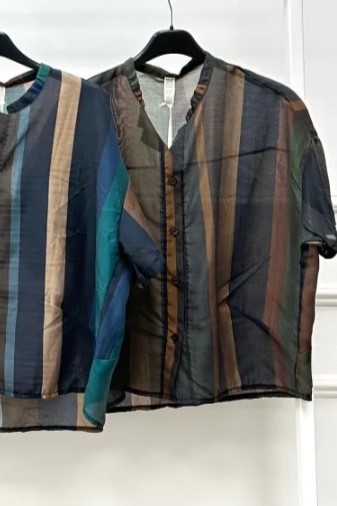 Blouse Luke nm85 wide vertical stripe Tunisian collar