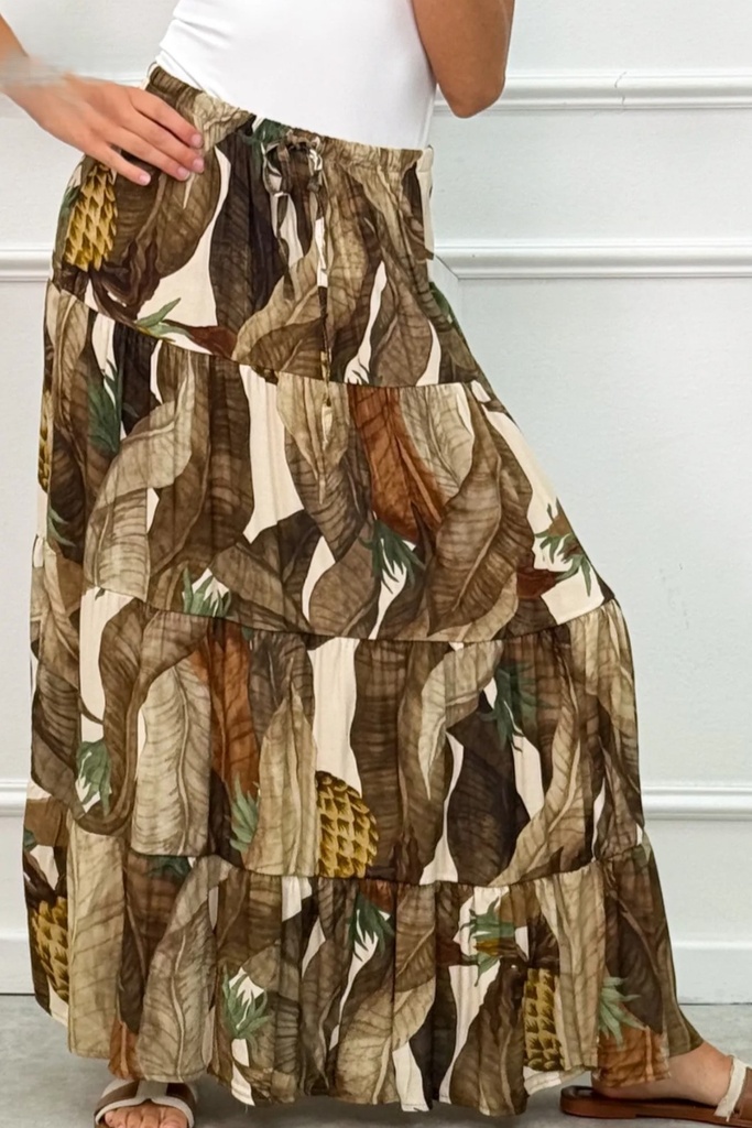 Bell skirt Lou nm100 leaf print 4-stage 