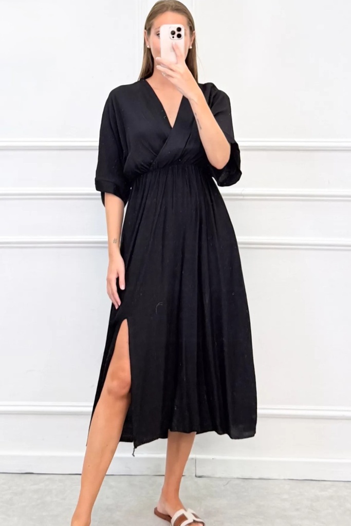 Dress Louise nm85 crossed V-neck split front