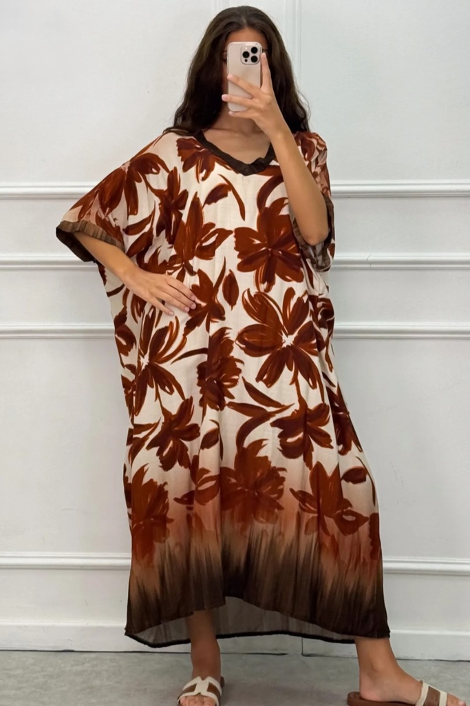 Oversized floral dress Lize nm100 V-neck plain trimmed