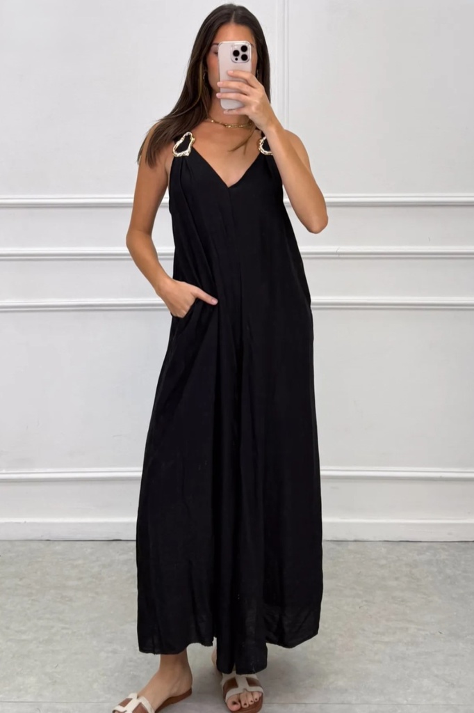 Jumpsuit Loek nm85 V-hals breed bandje met verwrongen ring