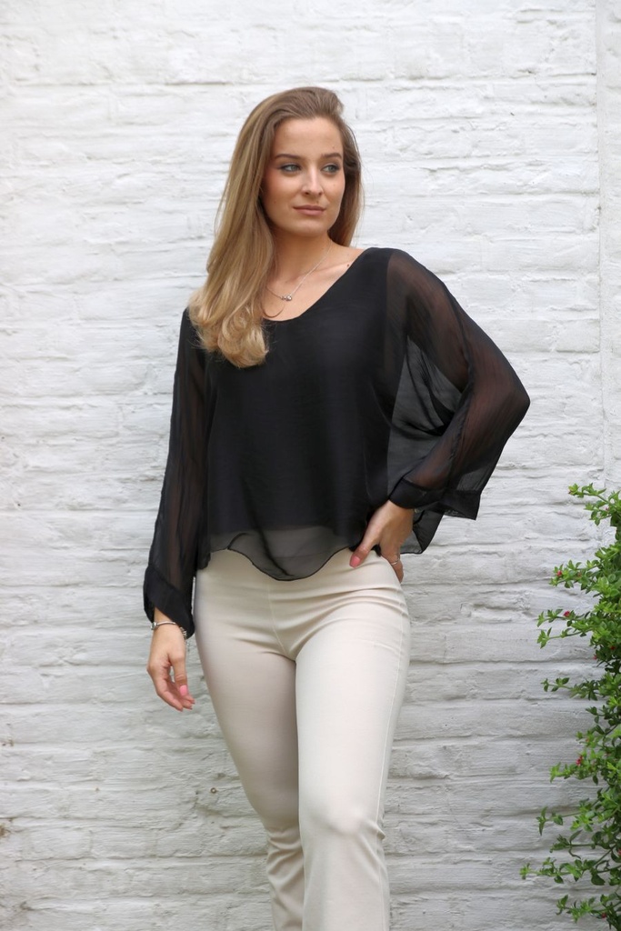 Silk blouse Liza nm100 V&V neck bat sleeve