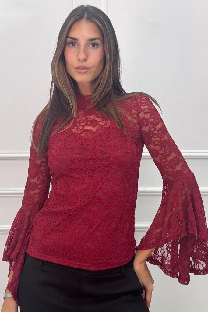 T-shirt Linda kant opstaande kraag trompetmouw