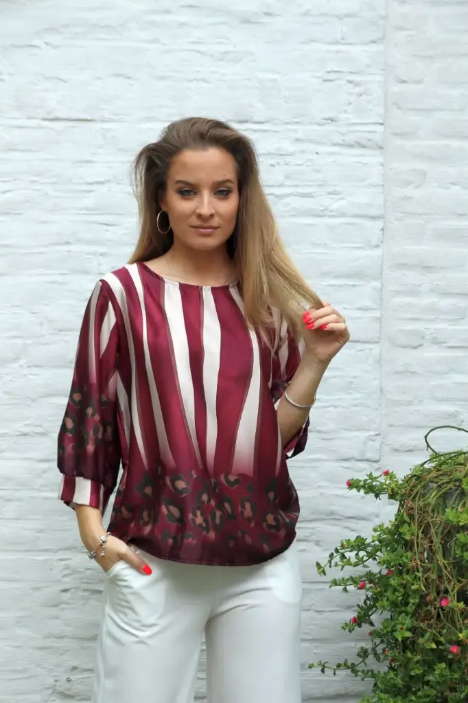 Satijnen blouse Lindy brede vertikale streep 