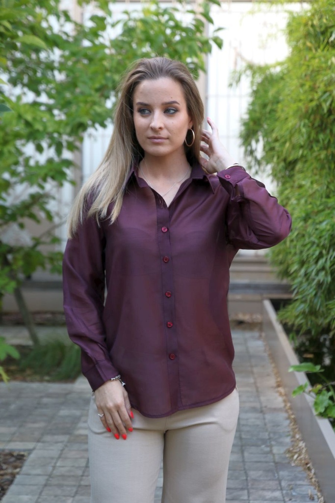 Blouse Leona tencel kraag nacré doorgeknoopt