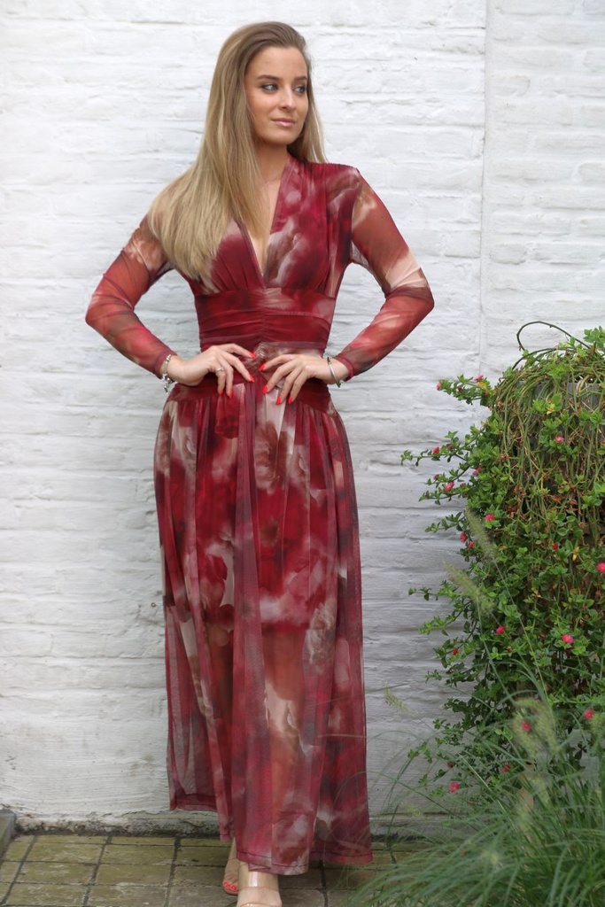Lisette nm34 tie&dye netstof V-hals brede gefronste tailleband