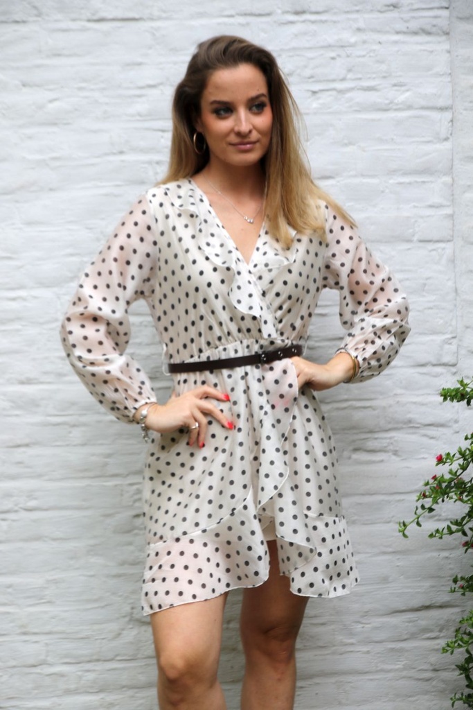 Jurk Liana nm85 tencel bolletjes V dubbele volant enveloprok