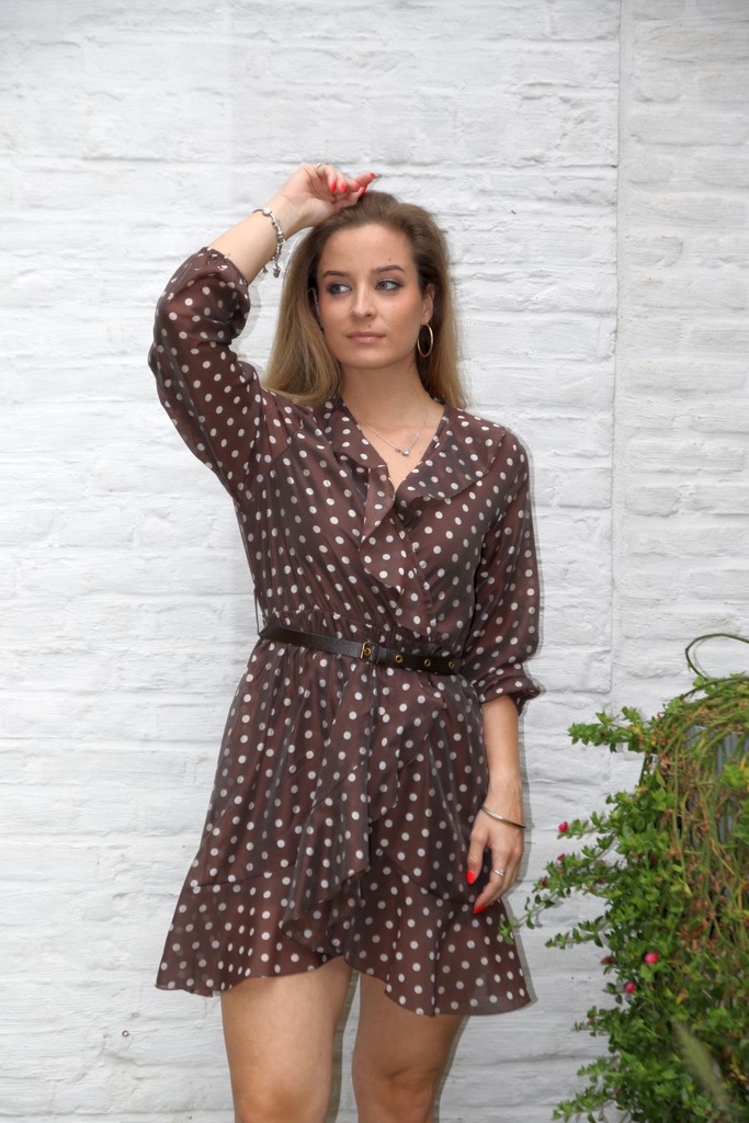 Jurk Liana nm85 tencel bolletjes V dubbele volant enveloprok